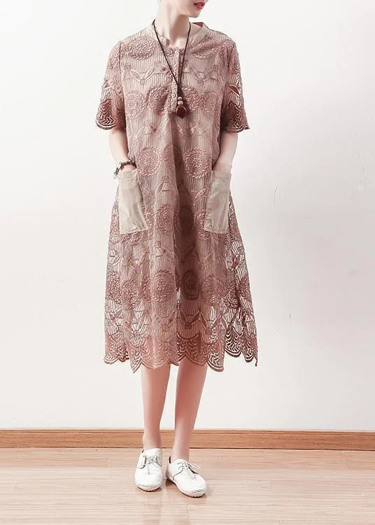 Italian o neck patchwork lace linen tunic pattern Omychic Photography khaki A Line Dress Summer Lace Dress Sparkle