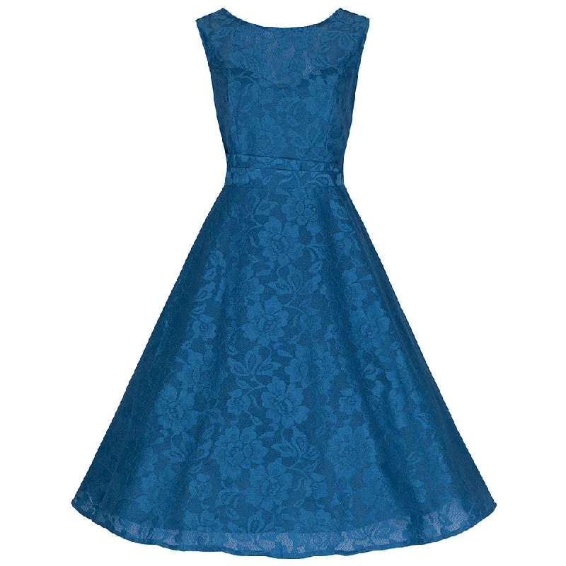 Jolie Moi Teal Blue Sleeveless Lace Audrey Swing Dress Lace Dress Trend