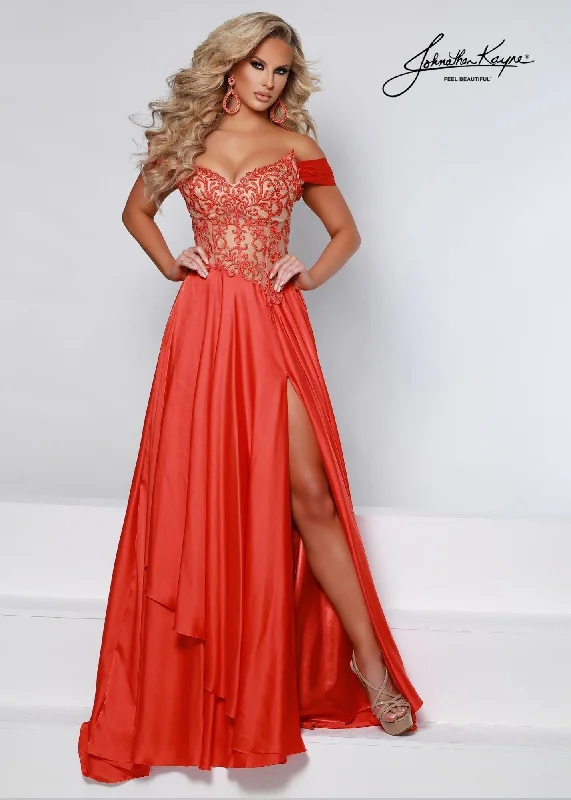 Johnathan Kayne 2554 Size 6 Orange Pageant Gown Prom Dress Sheer Lace A Line Layered Skirt Long Train Tiered Lace Dress