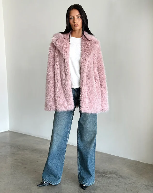 Lupita Jacket in Faux Fur Dusty Pink Women's minimalist jackets