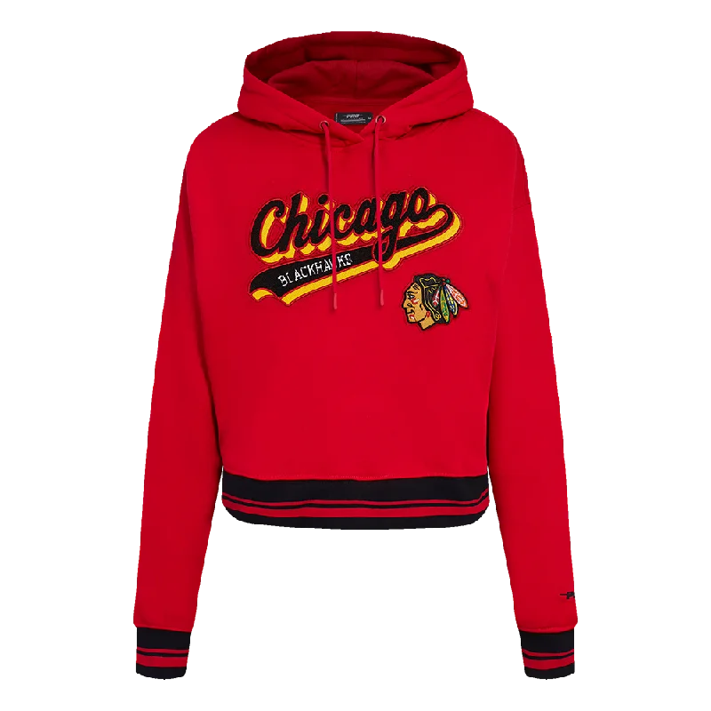 SUDADERA CON GORRO NHL CHICAGO BLACKHAWKS SCRIPT TAIL PARA MUJER Pullover Hoodie Sweatshirt