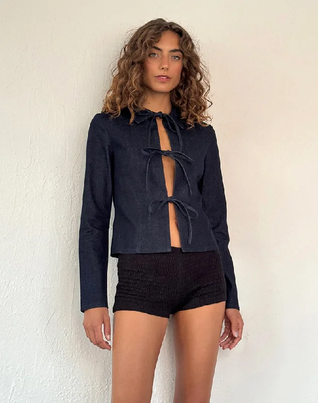 Sewulan Tie Jacket in Dark Indigo Women's lightweight summer jackets