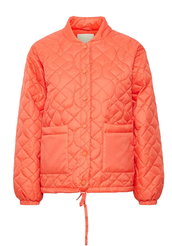 Ichi Efoni Drawstring Quilted Jacket, Hot Coral Women's boho jackets