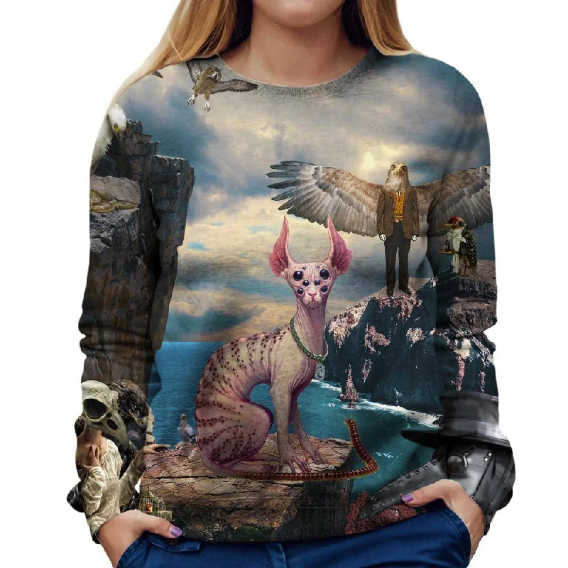 Birds With Cat Womens Sweatshirt Women’s Hoodie with Pockets