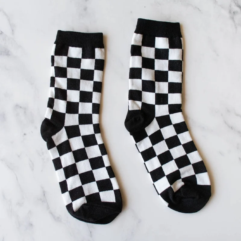 The Checkered Printed Socks - Black & White Velvet pajama sets