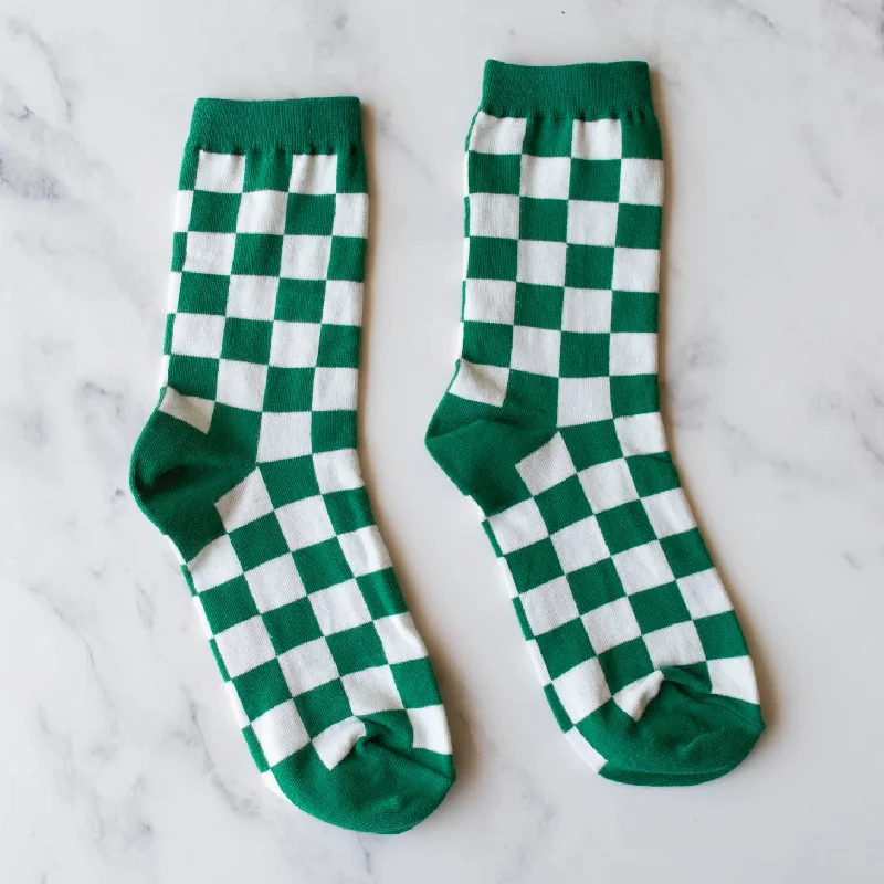 The Checkered Printed Socks - Green & White Winter pajama sets