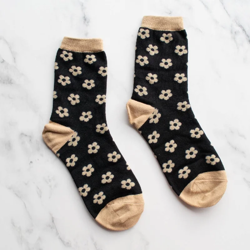 The Vintage Daisy Printed Socks - Taupe Black Warm pajama sets