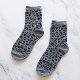 The Smiley Leopard Printed Socks - Grey Spring pajama sets