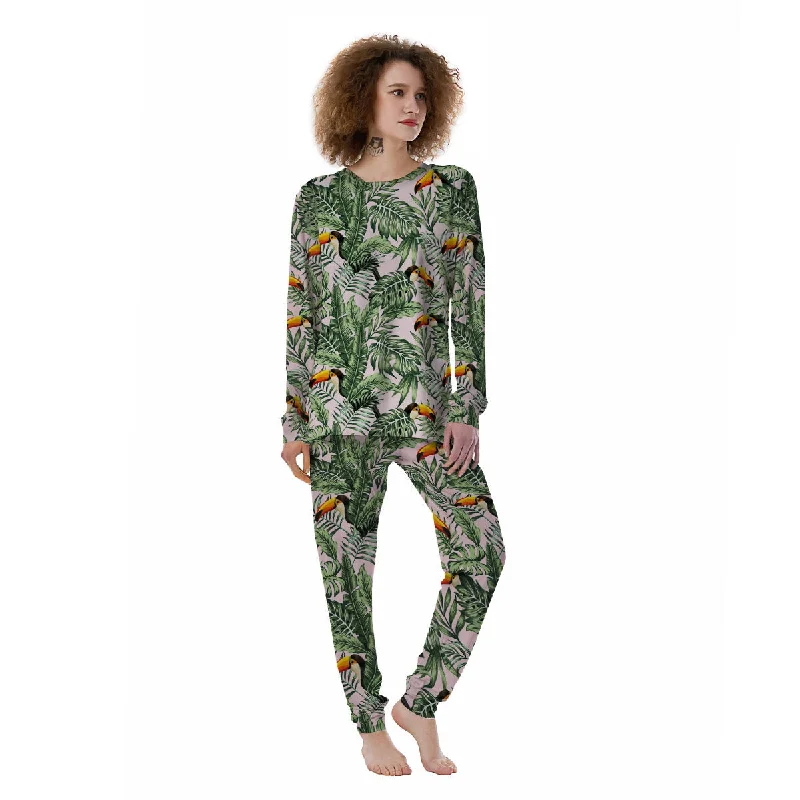 Toucan And Tropical Palm Leaf Print Women's Pajamas Cozy pajama sets