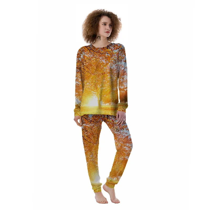 Tree Sunshine Autumn Print Women's Pajamas Best pajama sets for cold weather