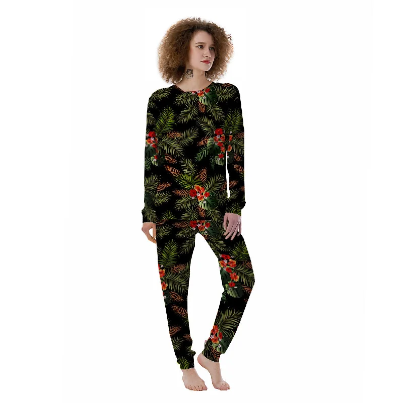 Tropical Black Hawaii Print Pattern Women's Pajamas Forever 21 pajama sets