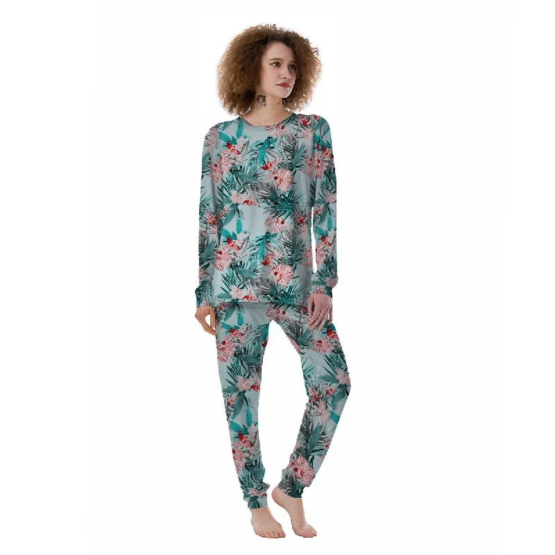 Tropical Floral Pink And Teal Print Pattern Women's Pajamas Victoria’s Secret pajama sets