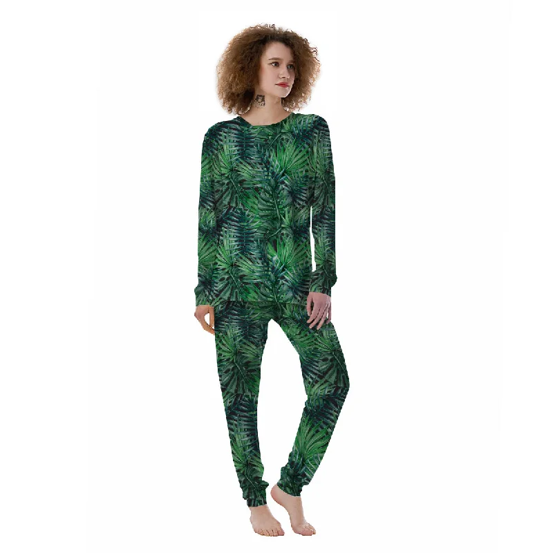 Tropical Leaf Watercolor Print Pattern Women's Pajamas Two-piece pajama sets