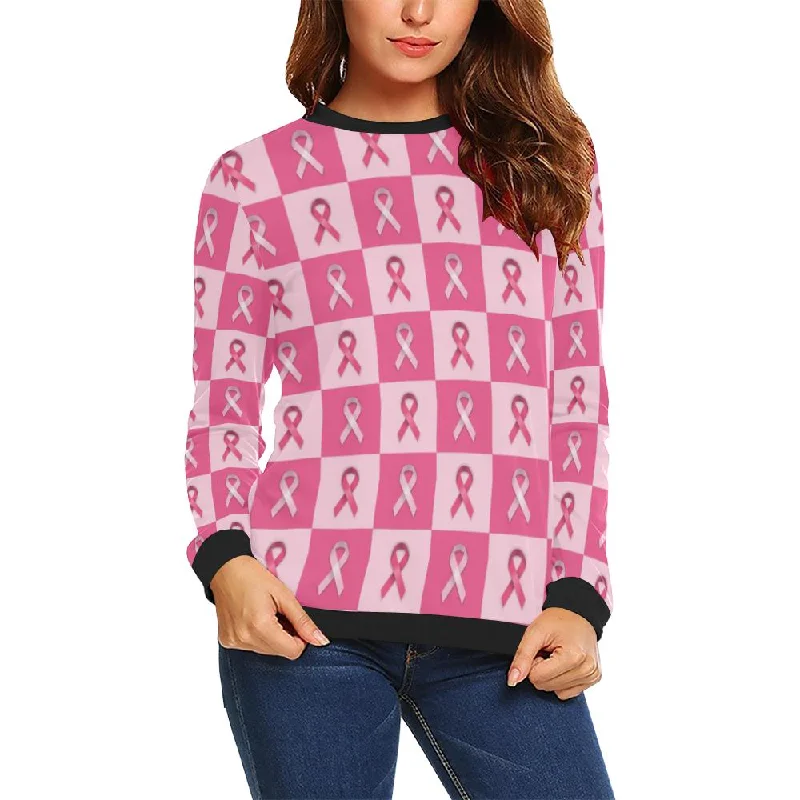 Breast Cancer Awareness Pink Ribbon Pattern Print Women Crewneck Sweatshirt Best value sweaters