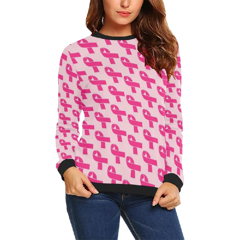 Breast Cancer Awareness Pink Ribbon Print Pattern Women Crewneck Sweatshirt Holiday sweaters