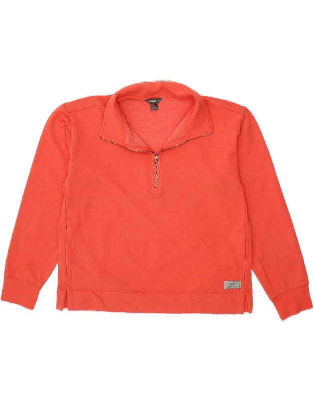 EDDIE BAUER Womens Zip Neck Sweatshirt Jumper UK 14 Medium Orange Cotton Travel sweaters