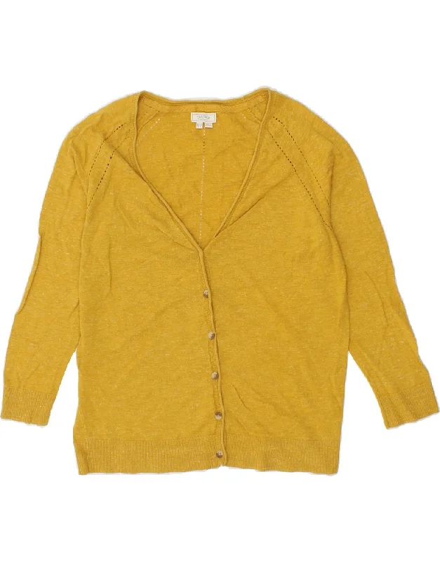 FAT FACE Womens Cardigan Sweater UK 12 Medium Yellow Flecked Cotton Stretchable sweaters