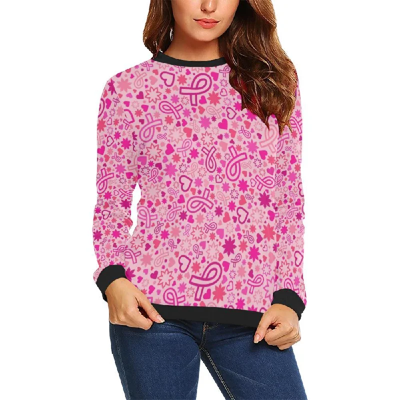 Pattern Print Breast Cancer Awareness Pink Ribbon Women Crewneck Sweatshirt College sweaters