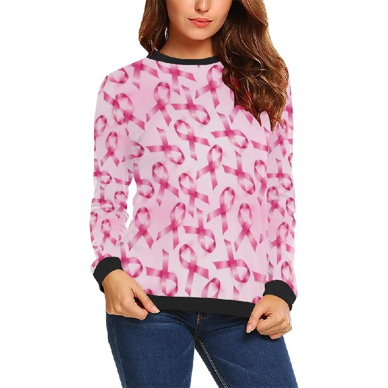 Pattern Print Pink Ribbon Breast Cancer Awareness Women Crewneck Sweatshirt Thermal insulation sweaters