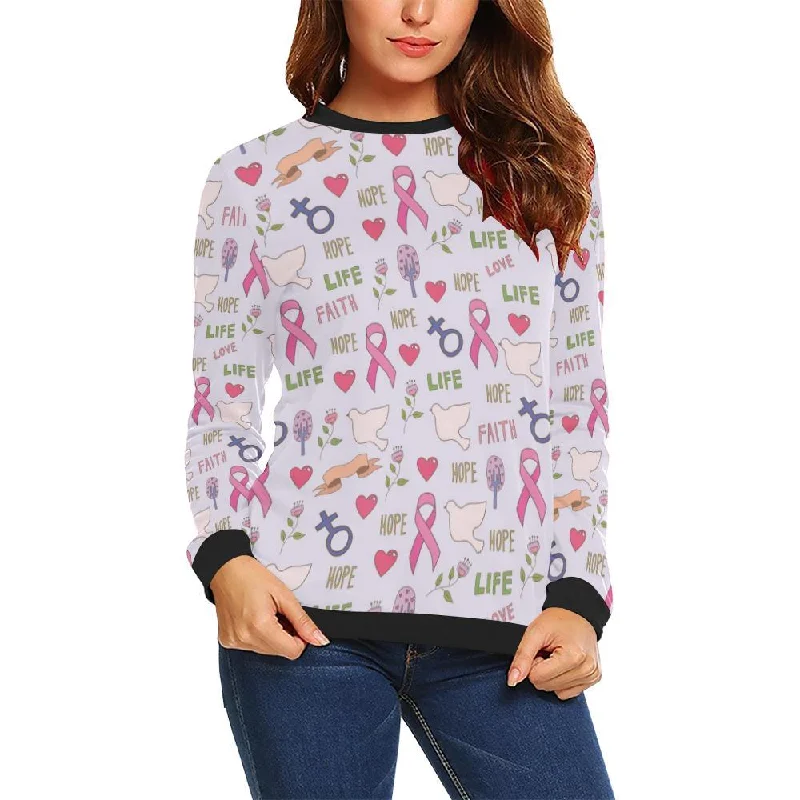 Pink Ribbon Breast Cancer Awareness Pattern Print Women Crewneck Sweatshirt Breathable sweaters