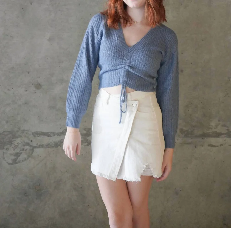 Ruched Tie Sweater In Dusk Blue Water-resistant sweaters