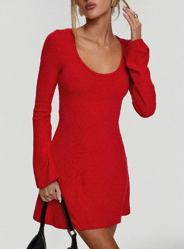 Best Interest Long Sleeve Mini Dress Red Beach mini dresses