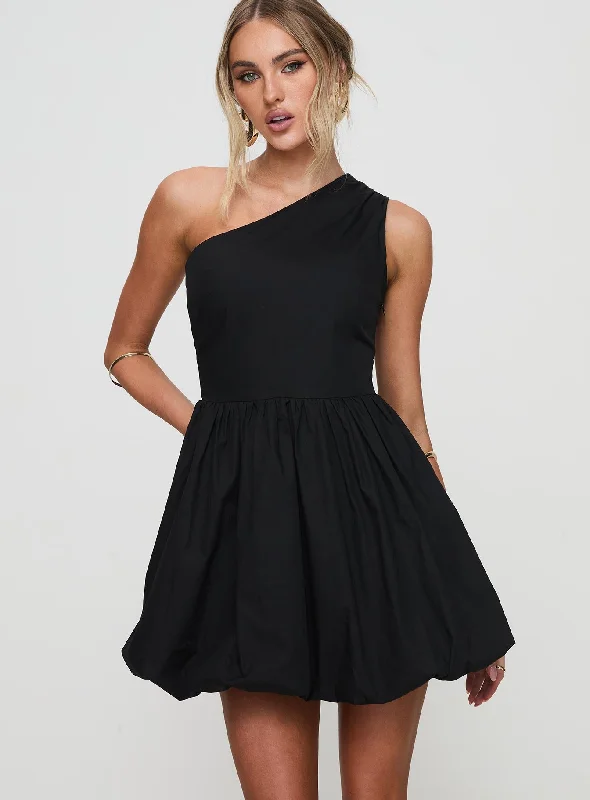 Debut Bubble Hem Mini Dress Black Flowy mini dresses