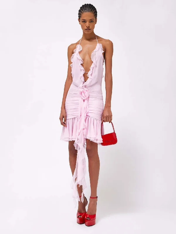 Plunge Chiffon Mini Dress In Pink Best value mini dresses