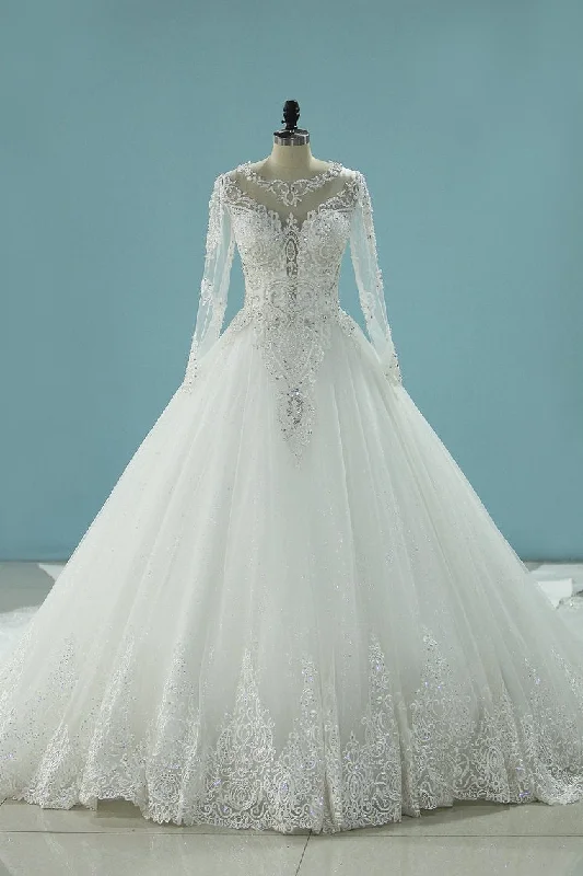 Gorgeous Scoop Wedding Dresses Glitter Tulle With Beading Zipper Back Long Train Sleeveless Wedding Dress