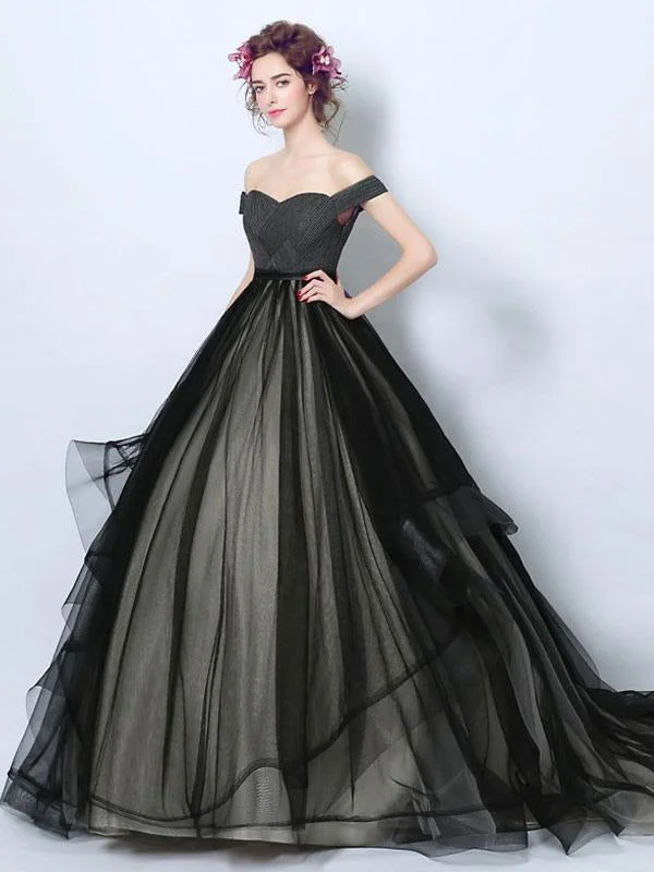 Gothic Loyal Wedding Dresses Princess Silhouette Sleeveless Pleated Tulle Court Train Bridal Gown Floral Wedding Gown