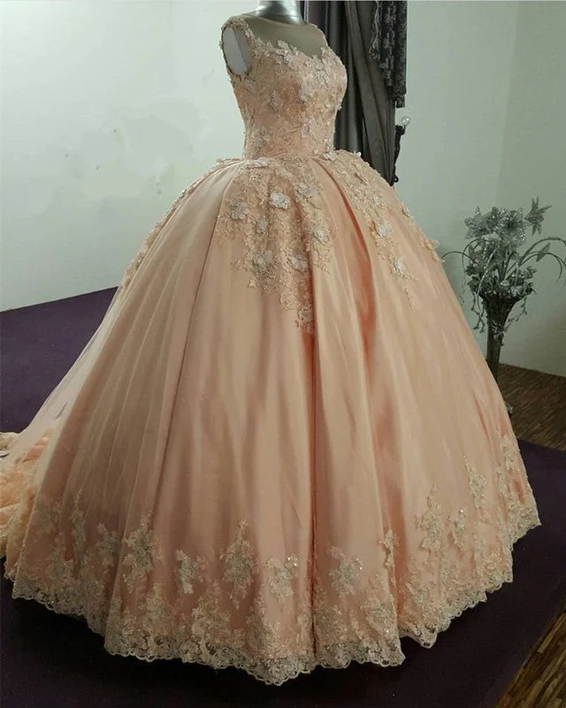 Illusion Neckline Tulle And Satin Ball Gowns Wedding Dresses Lace Embroidery Vintage Style Dress