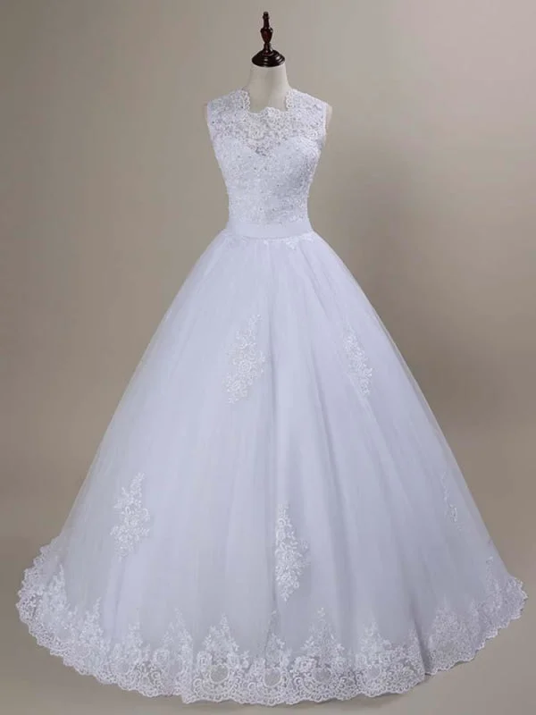 Modest Lace Covered Button Ball Gown Wedding Dresses Beaded Lace Wedding