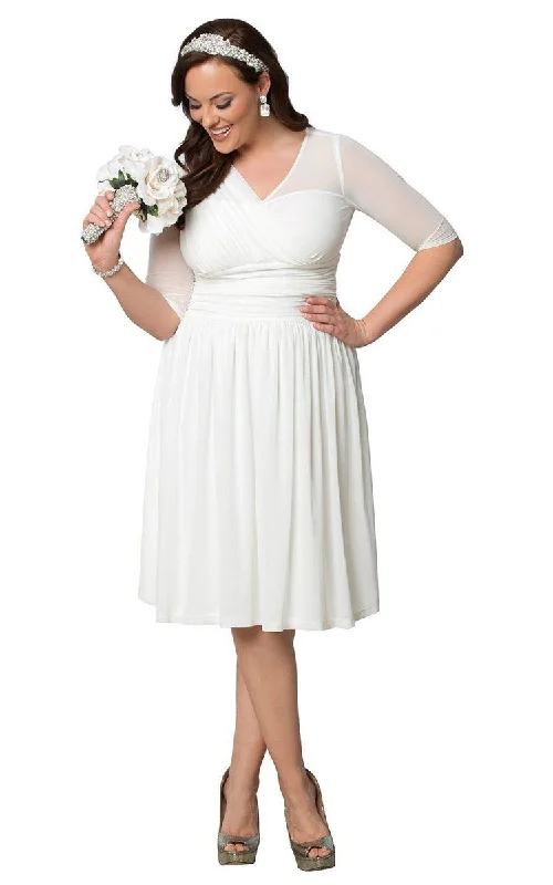 Plus Size Knee-length Gown with Half sleeves and Ruffles-703880 Romantic Wedding Dress