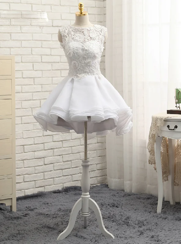 Short Wedding Dresses A-line Short Mini Appliques Chiffon Lace Vintage Romantic Satin Dress