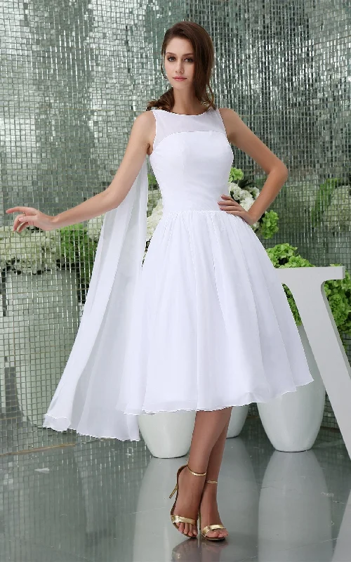 Sleeveless A-Line Tea-Length Chiffon Dress With Pleats-GC_706548 Luxury Lace Gown