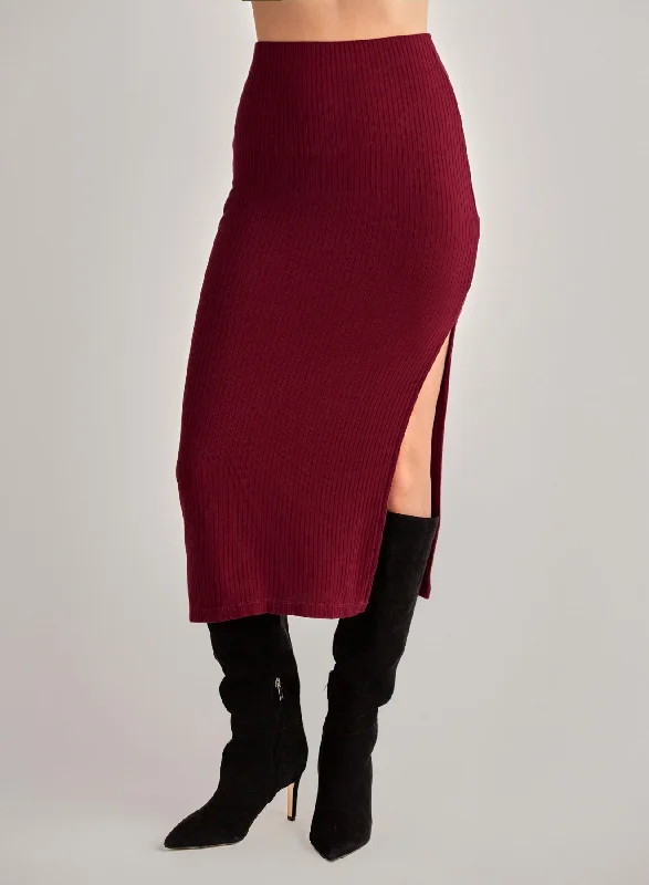 Clean Waist Knit Skirt with Side Slit - Deep Merlot Holiday unclassified skirts