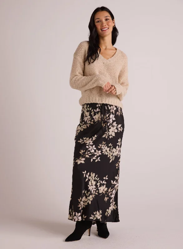 Bias Skirt with Tie - Ivory Floral Print Travel unclassified skirts