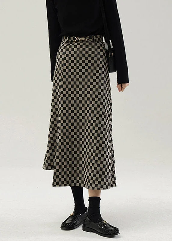 Beautiful Black Asymmetrical Plaid Knit Skirts Spring Neutral tone unclassified skirts