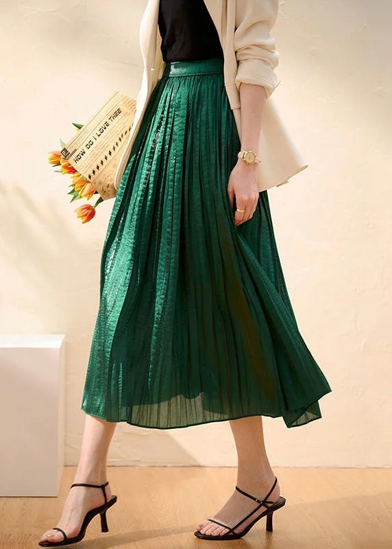 Classy Green Wrinkled Patchwork Silk Skirt Summer Smocked unclassified skirts