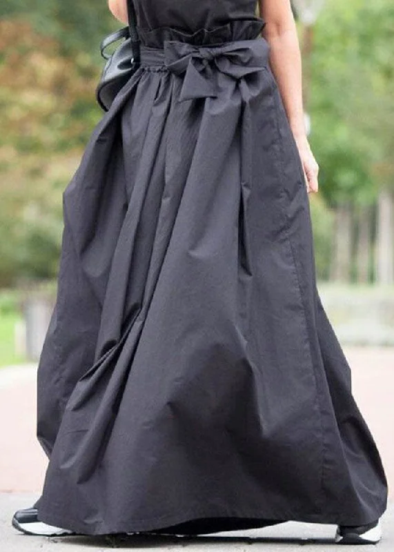 Elegant Navy Wrinkled Bow Patchwork Cotton Skirts Summer Elegant unclassified skirts