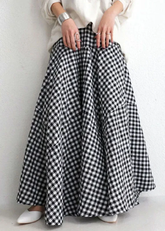 French Black White Plaid Wrinkled Patchwork Cotton Skirts Summer Petite unclassified skirts