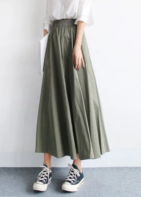 Stylish Green Wrinkled Patchwork Exra Large Hem Cotton Skirts Summer Chic unclassified skirts