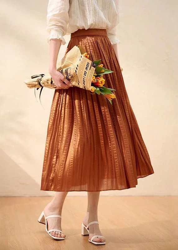 Women Caramel Wrinkled Patchwork Silk Skirts Summer Lace unclassified skirts