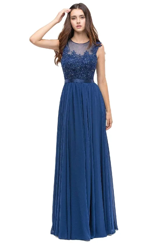 Eureka Fashion - 3611 Cap Sleeve Illusion Detailed Prm Gown Casual party dresses