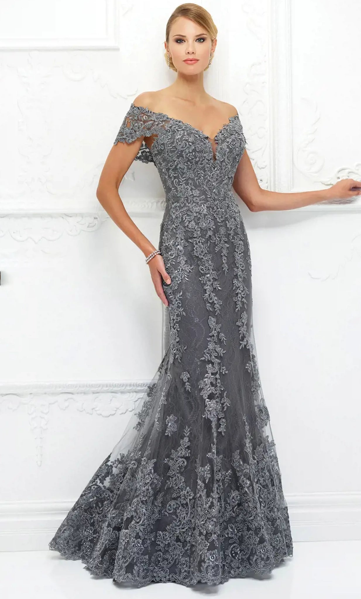 Ivonne D 118D12W - Embroidered Off-Shoulder Evening Dress Chiffon party dresses