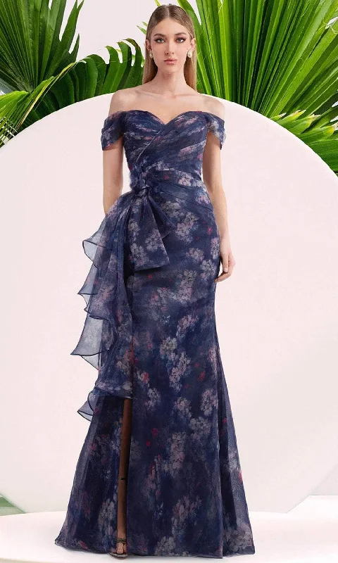 Janique W3017 - Off-Shoulder Floral Print Prom Gown A-line party dresses