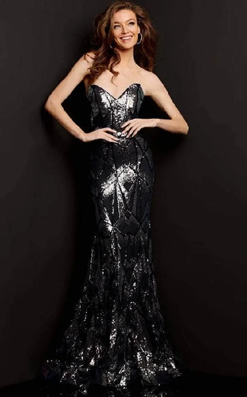 Jovani - 05100 Strapless V-Neck Sequin Embellished Mermaid Gown Best party dresses for hourglass body shape