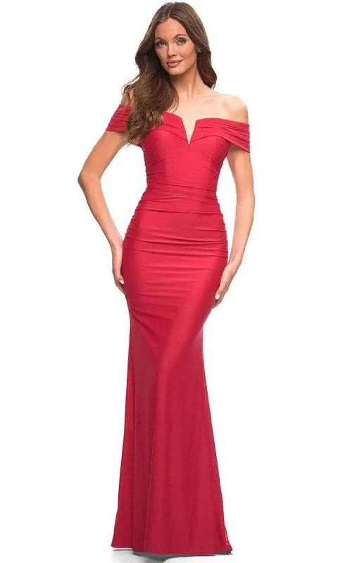 La Femme - V-Neck Mermaid Prom Gown 30582SC - 1 pc Black In Size 10 Available Stretchy party dresses