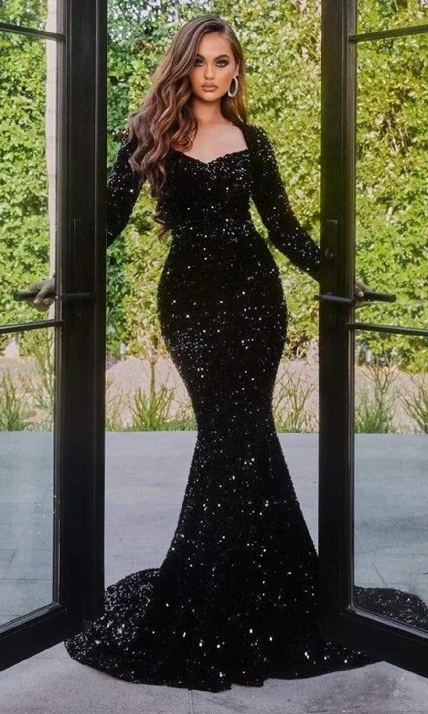 Portia and Scarlett - Ps22712 Long Sleeve Beaded Long Gown Zara party dresses