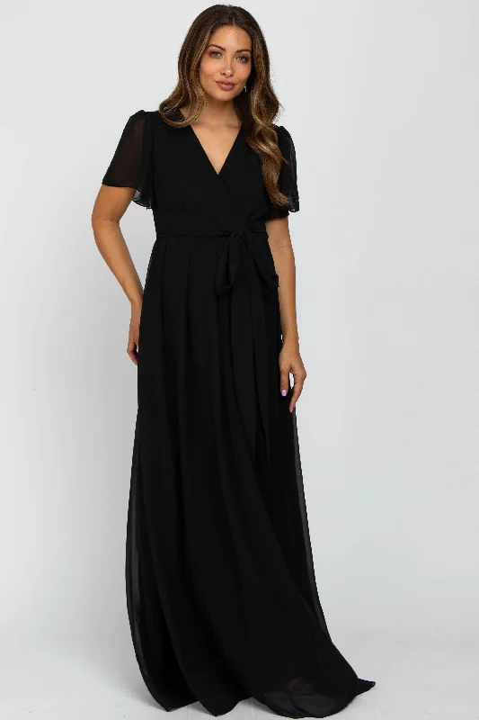 Black Chiffon Short Sleeve Maternity Maxi Dress Sleeveless maxi dresses